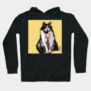 Tuxedo Cat Cute Drawing - on Yellow Hoodie